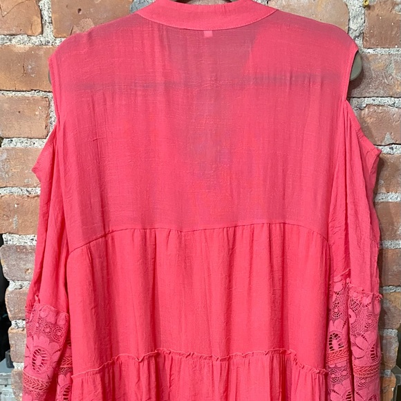 EUC Coral Boho Tassel Dress w/Cold Shoulder and Lace Trim Details Tiered Skirt - Picture 5 of 6